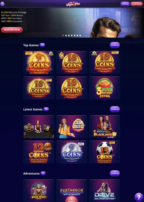 Main lobby slots Win Vegas Plus