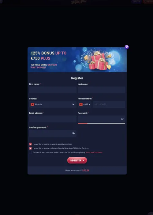 Instant player profile creation Win Vegas Plus